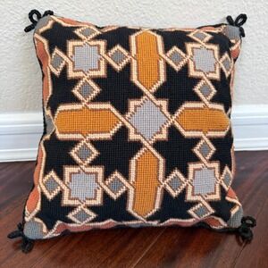 Imperial Elegance Needlepoint Pillow Wool Geometric Boho 12x12 Handmade MCM